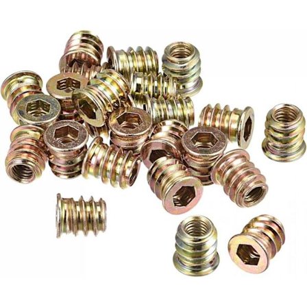 M6x13mm gjengede innlegg for treverk, sekskantet sokkel, møbelskruemutter, 24 stk. KLB