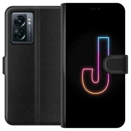 Kompatibel Tegnebogsetui til OnePlus OnePlus Nord N300 Minimalistisk neonbogstav J i farveskiftende lys mod sort baggrund