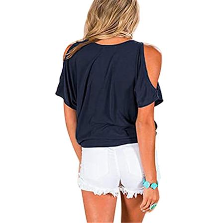 Naisten T-paita V-kaula-aukkoinen kylmä olkapäällinen lyhythihainen Casual Dark Blue 3XL