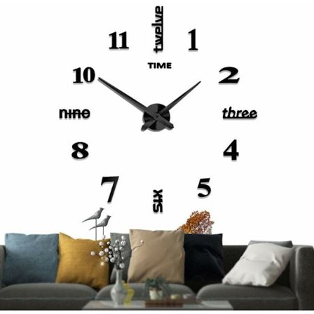 DIY Ramlös 3D Väggklocka XXL Mute Spegelklistermärke Hemmakontor Skola Dekoration (2 års garanti) (Svart-14)