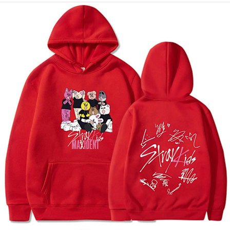Stray Kids Hættetrøje til Kvinder Hip-Hop Stray Kids Hættetrøje Pullover Jakke - Rød - Størrelse L