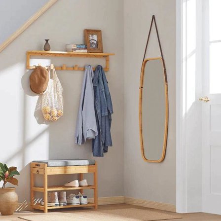 Rootz bambus skostativ - Skobænk med løftebænk og sædehynde - Gangsko - Opbevaringsbænk med skuffe