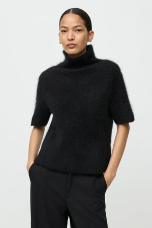 Soft Goat - Brushed short sleeve turtleneck - Women cashmere sweater - L - Black