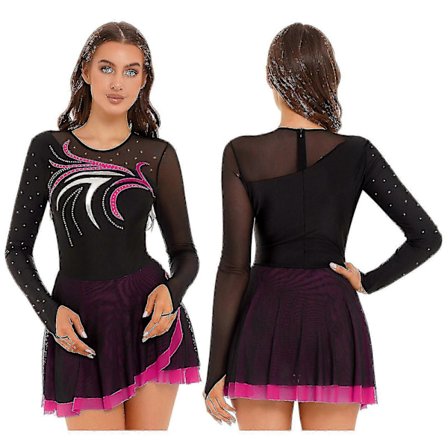 Gymnastikdragt til kvinder Lyrisk Ballet Danseforestillingskjole Glitterkjoler Dansebeklædning Kunstskøjteløb Dansefest Kostume Hot Pink D