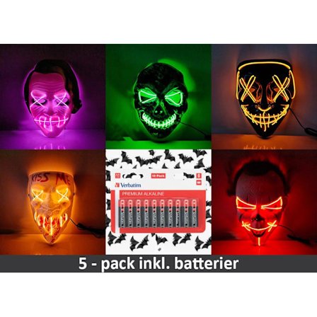 LED Mask 5 pack inkl batterier - Halloween