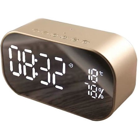 Langaton Bluetooth-kaiutin kello, digitaalinen peiliradio herätyskello USB-latausportti AUX TF-kortti toisto näyttö yöpöydälle makuuhuoneeseen