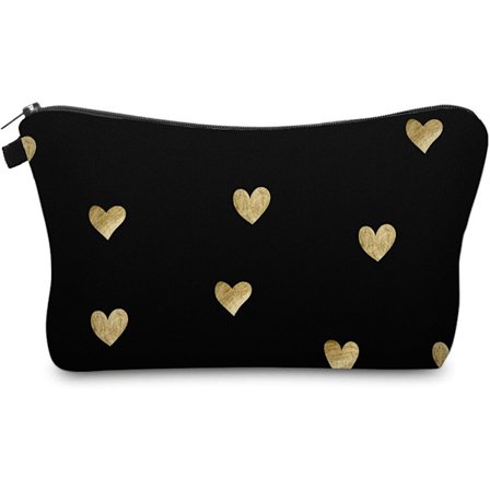 Sødt makeup-etui til rejser med gyldent hjerte, lille toilettaske, gave til kvinder