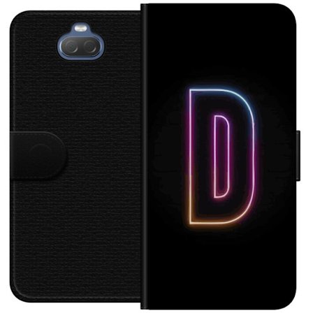 Kompatibel Tegnebogsetui til Sony Sony Xperia 10 Minimalistisk neonbogstav D i farveskiftende lys mod sort baggrund i moderne digital design