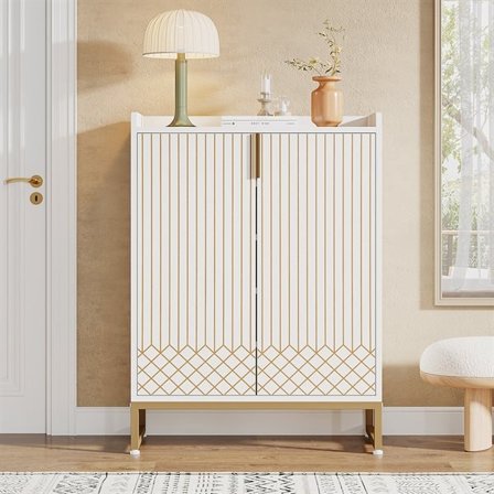 Skoskap i tre med dører og 5 hyller - Hvit