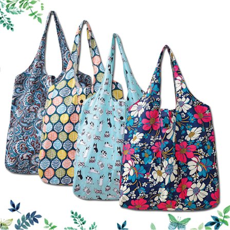 4 st återanvändbara shoppingkassar, 6 st tvättbara matkassar