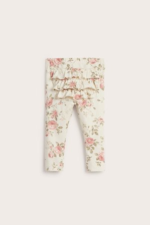 Newbie | Blomstrete leggings med volanger | Lys beige