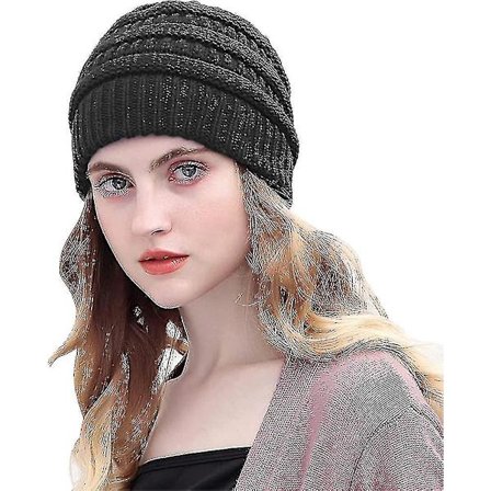 Vinterlue Beanie i Kabelstrikk for Kvinner - Varm, Fuzzy Fôret, Chunky, Myk og Elastisk