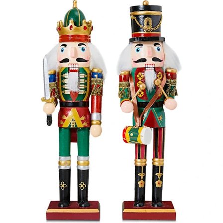 2-pack Jultomte Nötknäppare 30cm Trä Nötknäppare Juldekorationer för Spis - (Grön)