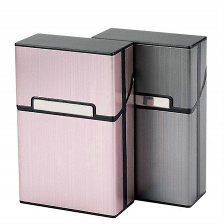 Sigarettetui i aluminium for hele pakker sigaretter 20 stk, anti-ekstrudering, sprutsikker, 2-pakning (grå og roserød)