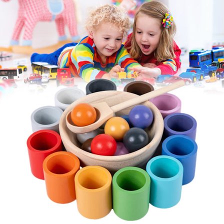 12 Farver Træ Kugle Kop Sorteringsspil Førskole Pædagogisk Læringslegetøj Gave til Drenge Piger
