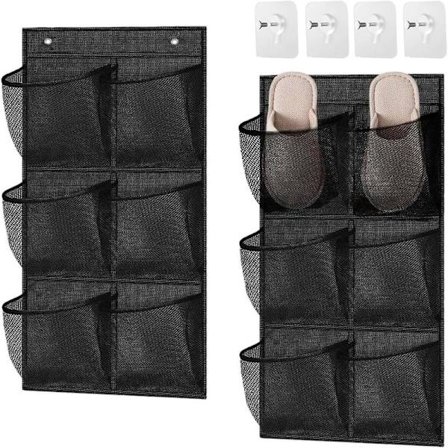 2-delad skohylla för dörr, multifunktionell hängande förvaring, hängande skoställ för husbil (Svart)