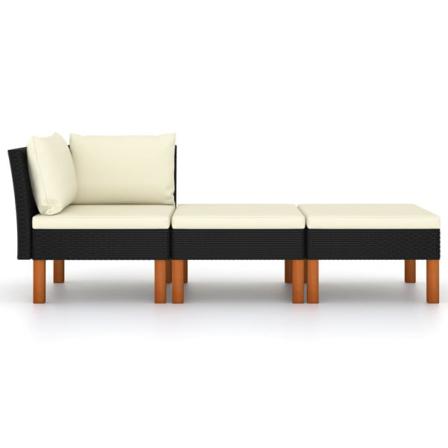 Vidaxl Loungegrupp 3 Delar Konstrotting Och Massivt Eukalyptustr Svart