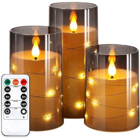 Flameless Ljus: Inbyggda Stjärnljusslingor Okrossbar 3D-veke Akryl Batteridrivna LED-pelarljus med Fjärrkontroll och Timer 3-pack