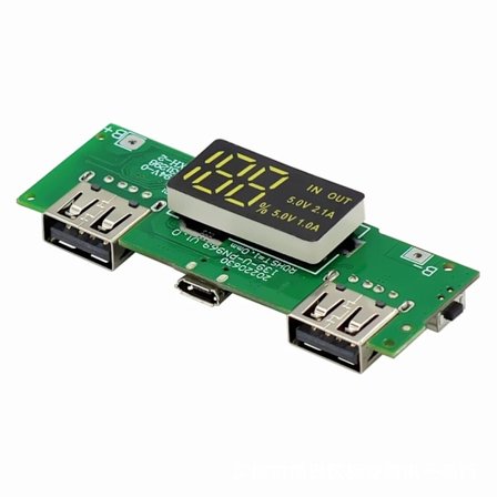 Digitalt Display 18650 Litium Batteriladerkort Dobbel USB 5V 2.4A/5V 2A 1A Strømmodul med Sikkerhetsfunksjoner