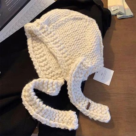 Kombineret strikhue, dame efterår/vinter stilfuld varm hue, hvid