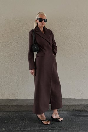 Lovisa Worge x NA-KD Wool Blend Marked Waist Maxi Coat - Efterårsjakker - Brun - EU 38