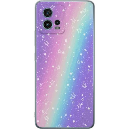 Kompatibelt Mobildeksel til Motorola Moto G72 Rainbow-farget pastellbakgrunn med hvite stjerner og gnistrende prikker i myk overgang
