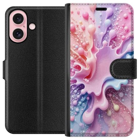 Kompatibelt Plånboksfodral till Apple Apple iPhone 16 Pastell splash - Abstrakt motiv i rosa, blått och lila toner