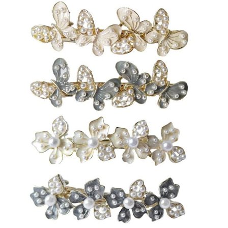 Hårklemmer Franske Hårspænder til Kvinder Piger Hvide Perle Metal Spænder til Fint Hår, 4 Stk. (Pakke med 1)