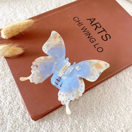 Hårklämmor med fjärilsstrass Acetat Claw Clips BLÅ blå