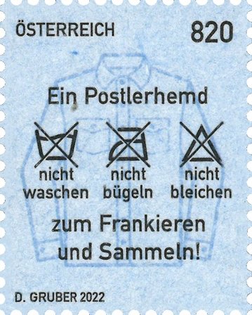 Østrig - Vaskeanvisning - Postfrisk frimærke på stof fra postmedarbejders skjorte