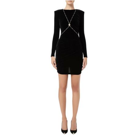 Elisabetta Franchi Long Sleeved Short Kjole with Chain Sort, Dame