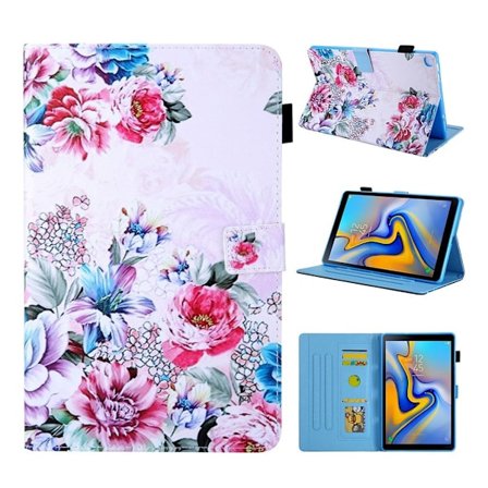 Samsung Galaxy Tab A 10.1 (2019) kuvioitu monikulmainen nahkakotelo - Vaaleanpunainen Kukka