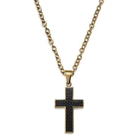 Gold-Tone Cross Necklace with Black Inlay for Men - Steel necklaces