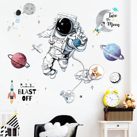 Astronaut Vegger Planet Rom Corgi Hund Diy Fjernet Vinyl Stor Veggkunst D