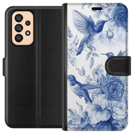 Kompatibel Tegnebogsetui til Samsung Galaxy A53 5G Fugle og blomster blå romantiskt mønster