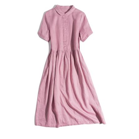 Fine Counts Pure Lin Peter Pan Collar Kortermet litterær skjorte Krage Mellomlang kjole Pink XL