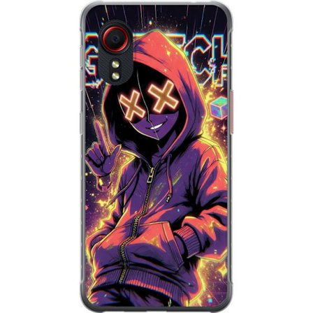 Kompatibelt Mobilskal till Samsung Samsung Galaxy Xcover 5 Cyberpunk-inspirerad hoodie-karaktär med neon, glitch-effekter och mask, futuristisk digit
