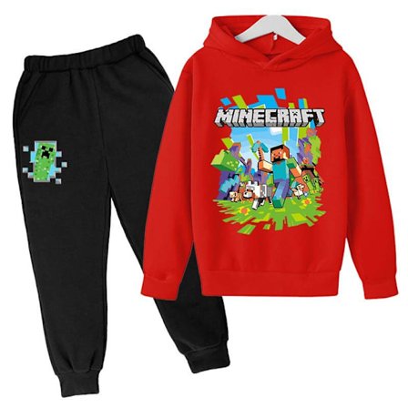 Børne Minecraft tracksuit sæt med trykte hættebukser, afslappet