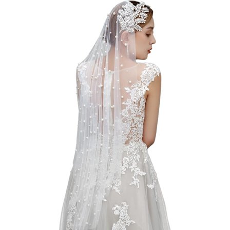 Brude slør med kam, hvide perler, dekoration til brudekjolen