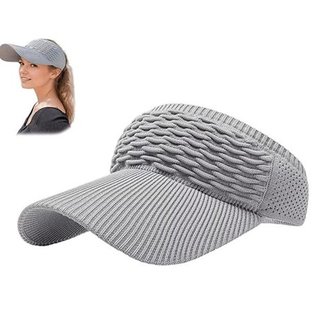 Bredskygget solhat - Strikket løbehat - Grå