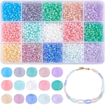 150g Glas Perler 15 Farver 3mm Løse Perler Kit Venskabs Talje Perler Transparent Frostede Krystal Perler til Forår Sommer Halskæde Armbånd