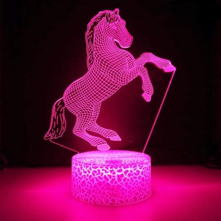 WJ 3D Hest Nattlys Bordlampe Optisk Illusjon Lamper 7 Fargeskiftende Lys LED Bordlampe Jul Hjem Kjærlighet Bursdag Barn Barn Dekor Leke Gave