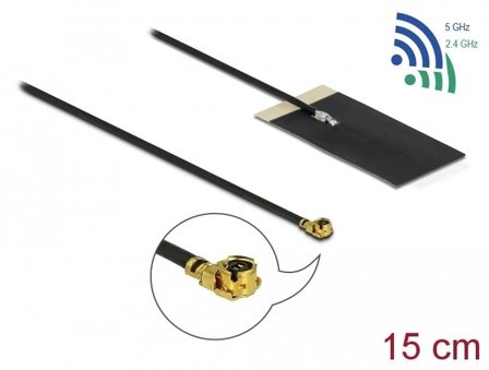 Delock WLAN 802.11 ac/ax/a/h/b/g/n Antenna MHF I plug 2.7 - 3.0 dBi 1.13 15 cm FPC internal self adhesive - antenne