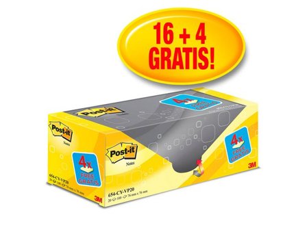 POST-IT Notislappar, 76 x 76 mm, Canary Yellow , 20 x 100 blad, 654-CY-VP20 20/fp - Lyreco - Kontorsmaterial - Notes och Post-It - Notes - Gula