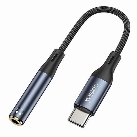 YESIDO YAU38 15CM Typ-C Hane till 3.5mm Hona AUX Kabel Ljudadapter USB-C till Aux Hörlurar