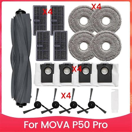 Til MOVA P50 Pro til Ultra Robot Støvsuger Hoved Sidebørste Hepa Filter Moppeklud Støvposer Repl