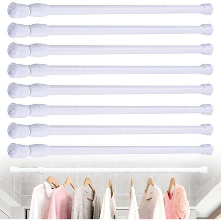 Gardinstang uden boring, 8 stk. 40-70 cm gardinstang uden boring teleskopisk spændingsstang til skab badeværelse garderobe tøjstativ hvid