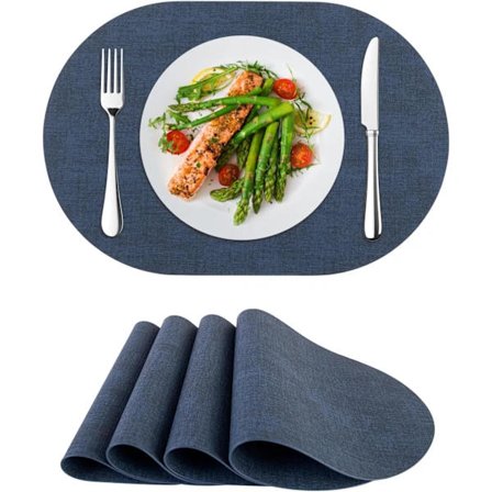 Underläggsset med 4, Konstläderunderlägg Värmebeständiga Tvättbara Bordstabletter för Utomhusmiddag Kök, Mörkblå Dark Blue[CO]