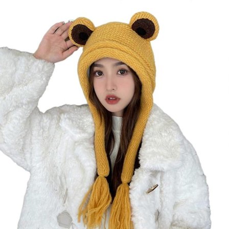 Vinterlue for barn Voksen Vindtett Sammenleggbar Vinterlue Heklet Froskeform Hold Varm Lue Vindtett Sykkelue Gul