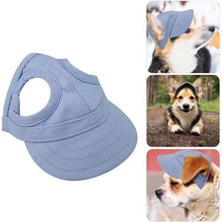 【PP】Hunde kasket Baseballkasket Sportskasket Udendørs kasket Justerbar Stribet Sommerhat med Ørehuller (S-blå)